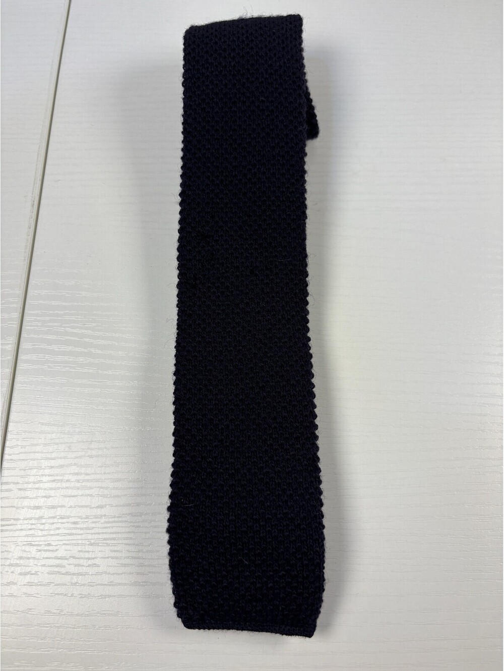 g.Briggs Vintage Navy Knit Square End Necktie 100% Virgin Wool Made in USA